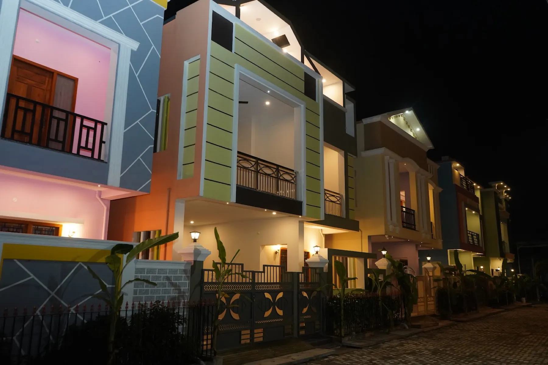 MSS Resort villas lit at night near Pondicherry